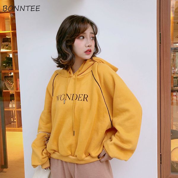 

толстовки женщины chic harajuku письмо отпечатано с капюшоном теплый с длинным рукавом фуфайки plus velvet kawaii корейский простой женщин h, Black