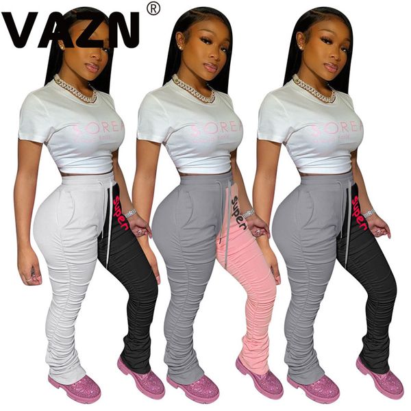 

vazn высокого качества 2020 весна лето сексуальная леди 3-х цветов лоскутные цвета длинные брюки упругой середине талии брюки леди случайным, Black;white