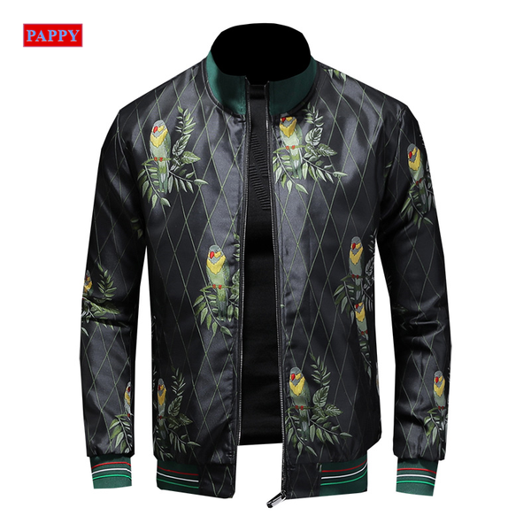 

2020 new men jacket print stand collar jacket men coat, Black;brown