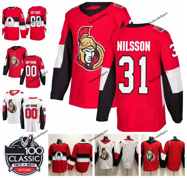 

2019 anders nilsson ottawa senators hockey jerseys 100th classic mens custom name home red #31 anders nilsson stitched hockey shirts, Black;red