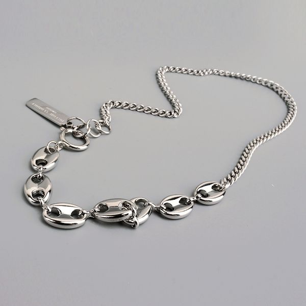 

white gold pig nose clavicle chain splicing short choker whole chain length 39cm white gold bar neckless, Silver