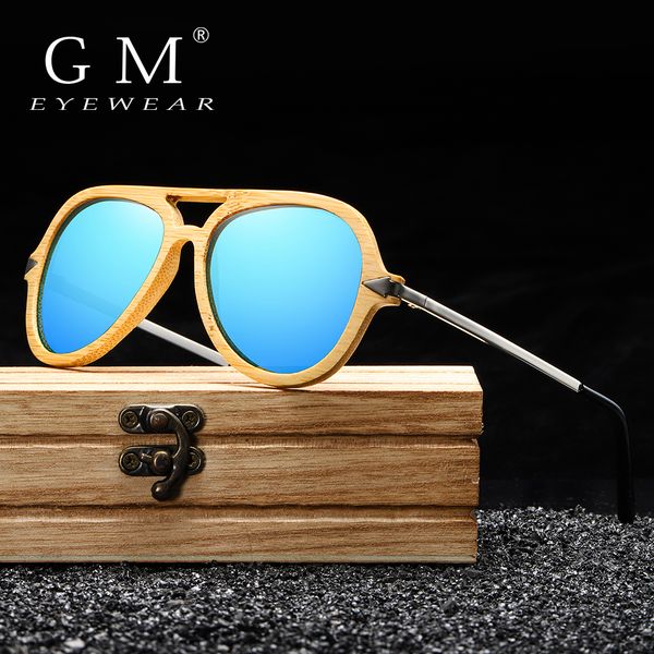 

gm brand vintage bamboo and wood sunglasses male female brand designer bamboo frame with metal sunglasses y200420, White;black