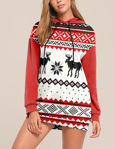 

christmas hoodie knitted long sleeve hooded pullover winter womens warm clothing printed coat, Black