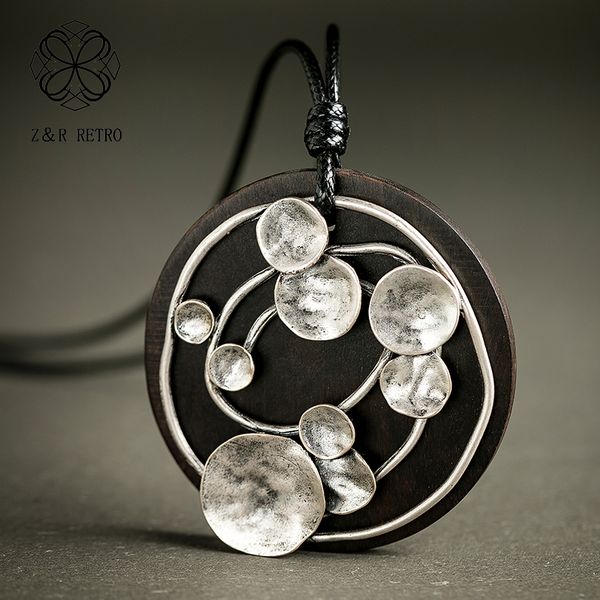 

novel sweater accessories pendant necklaces for women wooden adjustable jewelry vintage handmade sandalwood necklace for female, Silver