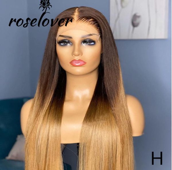 

roselover honey blonde colored wig 13*6 lace front human hair wigs ombre remy brazilian human hair 150% pre plucked hairline