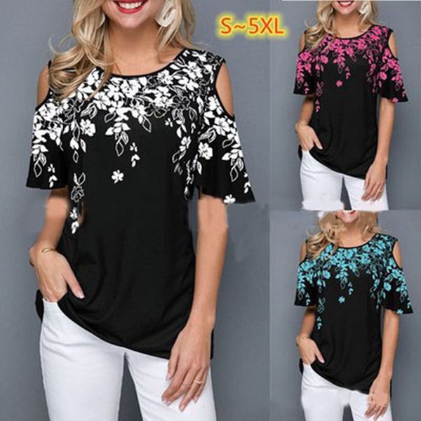 

women 2020 summer new loose t shirt casual short sleeve tees off shoulder print o neck vintage t-shirt plus size s-5xl, White