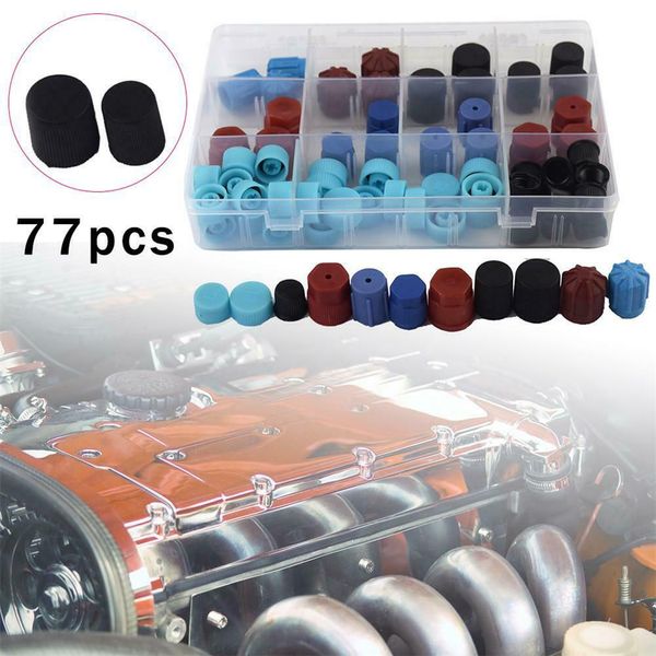 

77pc universal a/c r134a r12 high low side valve core / service port dust cap set
