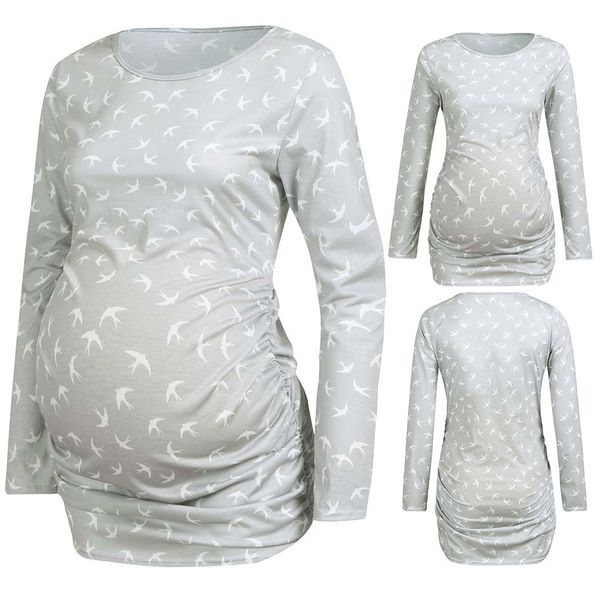 

muqgew women's maternity clothes pregnancy long sleeve swallow print t-shirt maternity clothes ropa maternal verano #y3, White