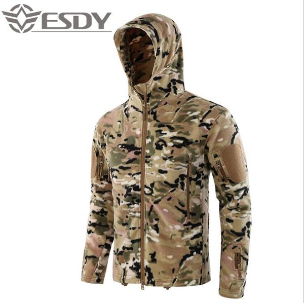 

men's autumn winter warm fleece tactical jacket outdoors camping hiking trekking hunting fishing male sports camouflage coat, Blue;black