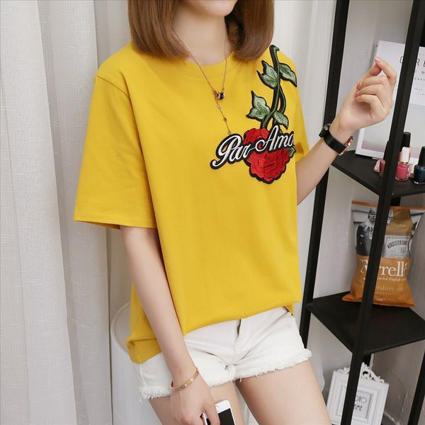 

2019 han fan all-match loose summer clothes women's 2019 han fan embroidery t-shirt embroidery all-match loose summer clothes short-sle, White