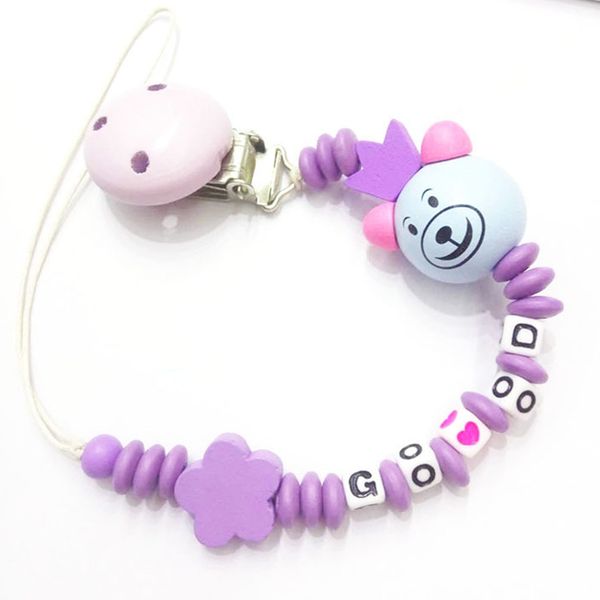 

2020 new baby pacifier clip chain panda shape hand made cute colourful beads dummy clip baby soother wooden holder