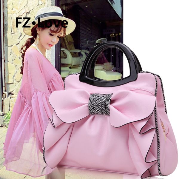 

bow flowers shoulder bag for women ladies tote handles crossbody bags pu leather flap purses and handbags lady party pink