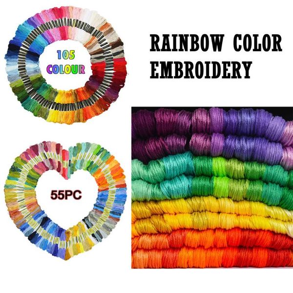

55pc 105pc rainbow color embroidery cross stitch threads bracelets crafts floss for needlework hand knitting sewing supplies, Black;white
