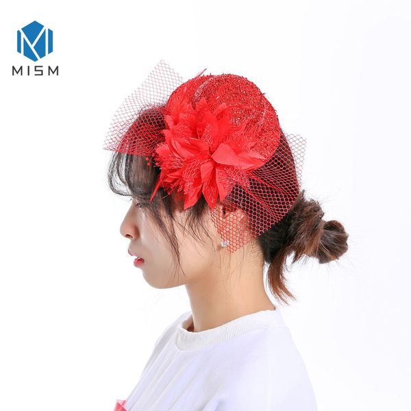 

m mism girl ladies flower hat party cocktail rose veiling hair clip lace sequin wedding hairpin women gift haar accessoires