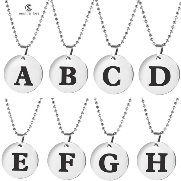 

a-z 26 initial letters necklaces stainless steel 25mm round pendant necklace round pendant diy customize jewelry wholesale, Silver
