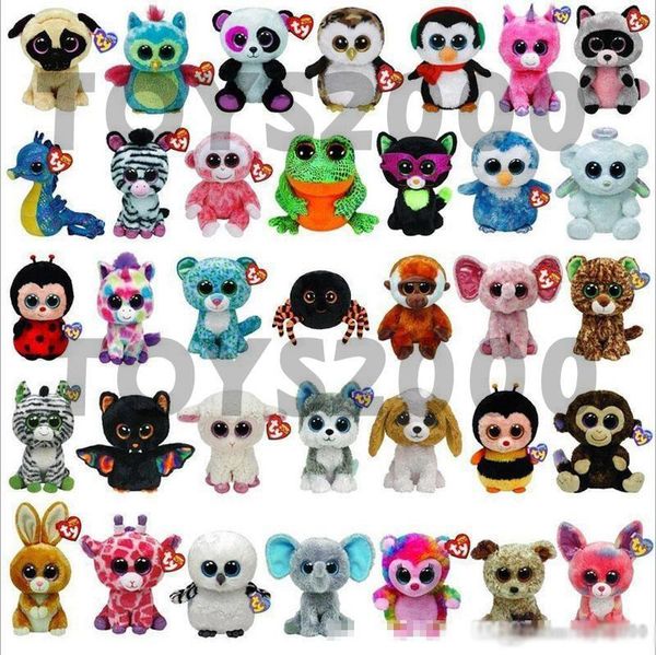 

35 design ty beanie boos plush stuffed toys 15cm wholesale big eyes animals soft dolls for kids birthday gifts ty toys b001