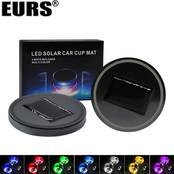 

кубок eurs 2pcs автомобиля солнечной энергии usb mat водонепроницаемый противоскользящая кружка pad держатель интерьера атмосфера rgb led li