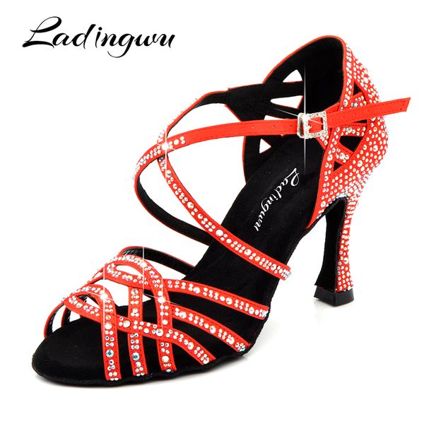 

ladingwu women latin dnace shoes red black silk satin salsa dance shoes performance dancing zapatos de baile latino mujer