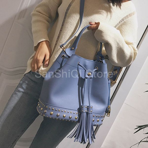 

sale big 2019 tide summer new rivets bucket bag women fashion belt with fringed handbag casual shoulder messenger bag