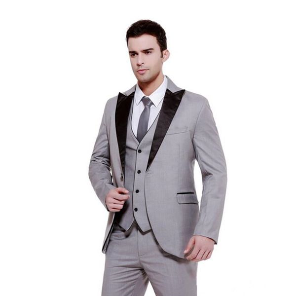 

new groom wear grey one button groomsmen peak lapel groom tuxedos men suits wedding/prom/dinner man blazer(jacket+pants+tie+vest) 646, Black;gray