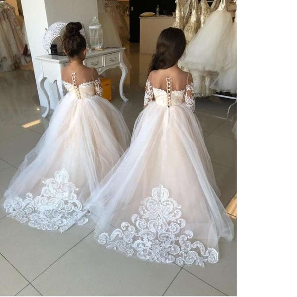 

long sleeve illusion puffy lace lovely wholesale flower girl dress, Red;yellow