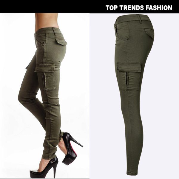 

multi-pocket stretch pencil slim plus size pants high waist armygreen pants army pants for womens trousers sweatpants joggers women, Black;white