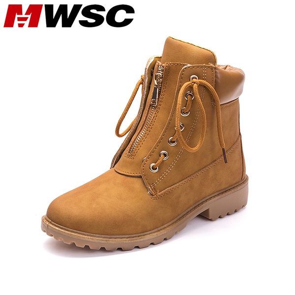 

mwsc fashion ankle boots for women female winter outdoor waterproof ladies boots shoes pu leather flat heel new design, Black