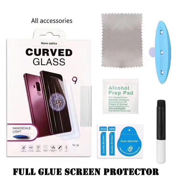 

full cover uv nano liquid glue 3d curved tempered glass screen protector for samsung galaxy s10 e s9 plus s8 note 10 10+ 9 8 have package