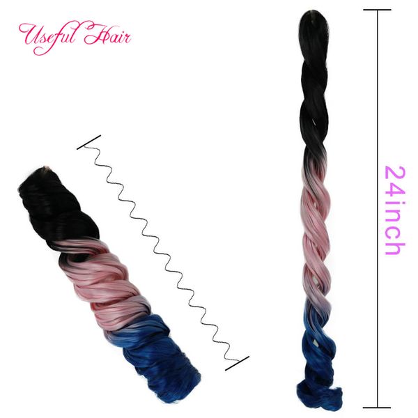 

large curly sea body braiding hair extensions easy braiding crochet braids long synthetic hair extensions ombre with blonde marley bouncey, Black