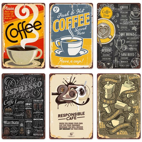 2019 Drinking Coffee Tea Vintage Tin Signs Retro Metal Signs