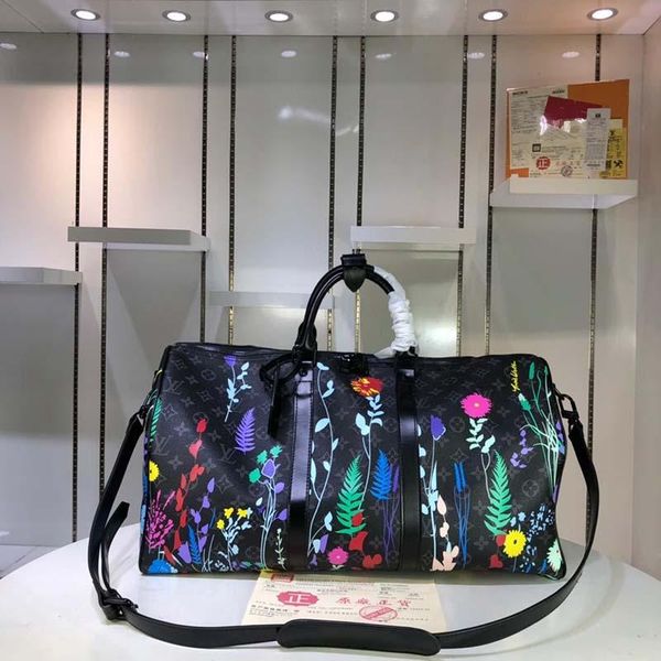 

camo luxury and fashion brand keepall bandouliere duffle camouflage hand boston bag red m41416 bandouliere man and women duffel bag a16, Blue;gray