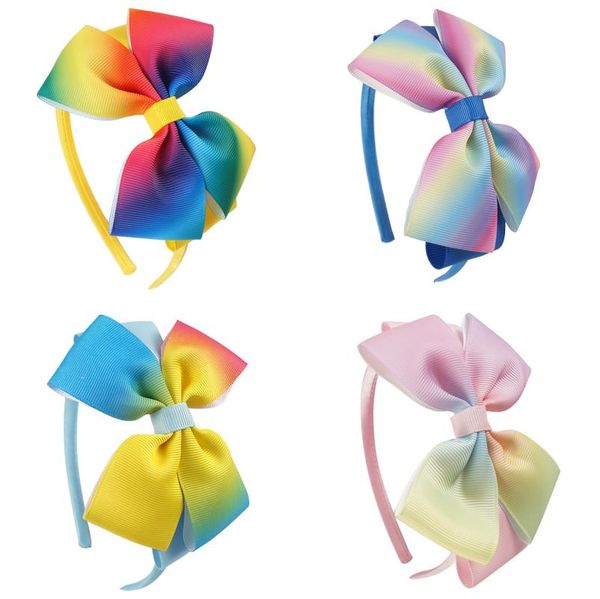 

1 pcs fashion girl cartoon hair bow headband boutique rainbow printed handmade ribbon hairbands children hair accessories, Slivery;white