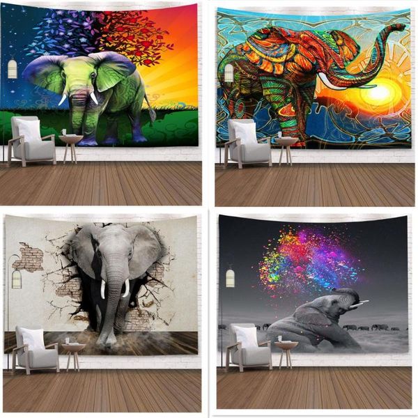 

elephant print wall hanging carpet throw yoga mat for home bedroom decor mandala polyester tapestry bohemia beach blanket, White;black