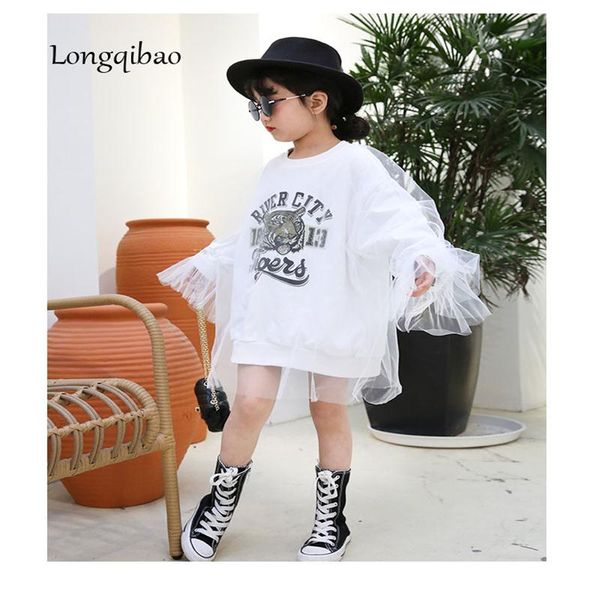 

baby girl cotton breathable t-shirt 2019 spring new new tiger head letter printing mesh dress korean children loose casual sweat, Blue