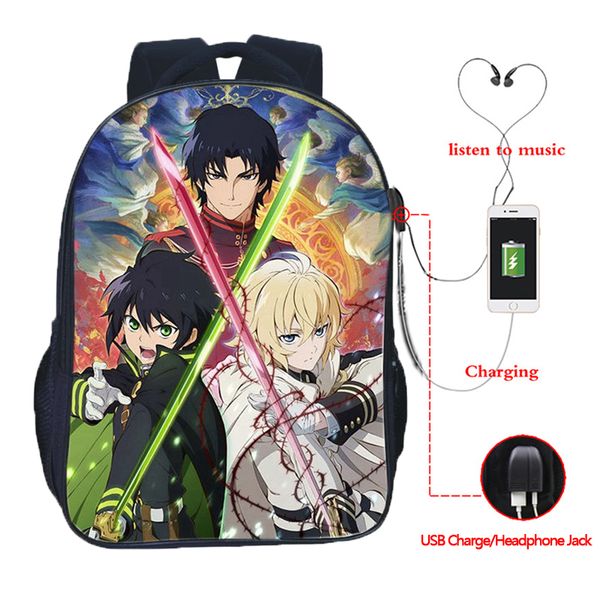 

seraph of the end usb charge school rucksack boys girls school bag fashion usb charging lapbackpack