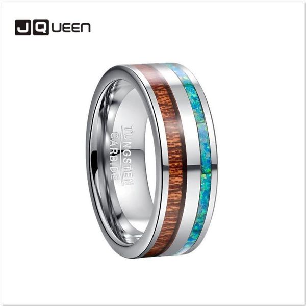 

2020 inlaid green opal acacia silver tungsten steel men wedding ring jewelry wood love ring for anel masculino, Slivery;golden