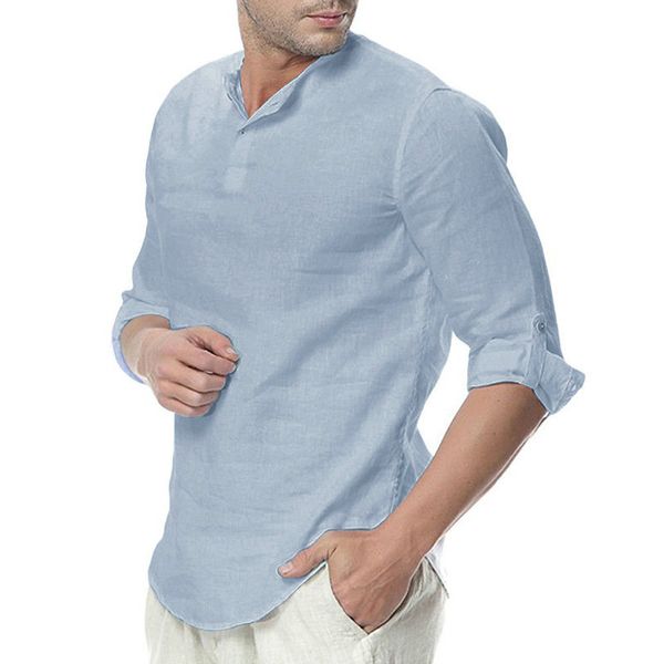 

januarysnow brand casual men shirts long sleeve henley collar v neck basic plain loose fit 5xl camisa masculina beach men clothing chemise, White;black