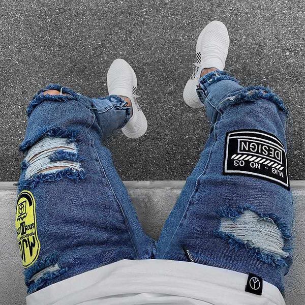 

male jeans skinny hombres jeans biker street hiphop teenager skateboard jeans, Blue