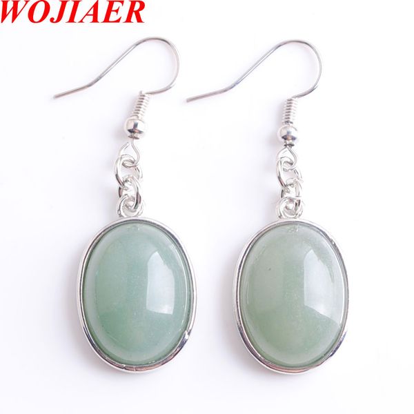 

wojiaer new natural aventurine gem stone oval drop earrings beads healing earring women jewellery dr8029, Silver