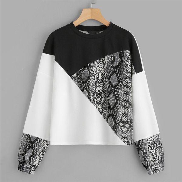 

woman sweatshirt women designer clothes color block snake skin pullover o neck jumpers casual fashion autumn casual womens sweatshirts, Black