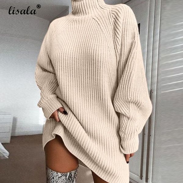 

lisala autumn winter turtleneck sweater women oversized knitted sweaters casual lantern long sleeve pullover sweater, White;black