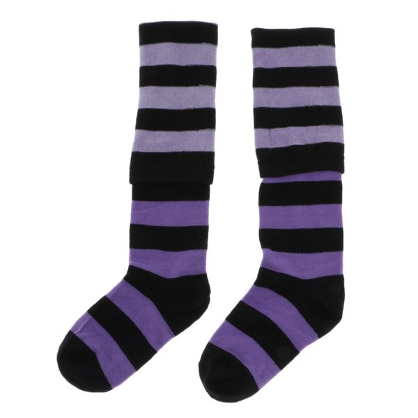 

high knee socks with stripe long sock for cosplay party, Black;white