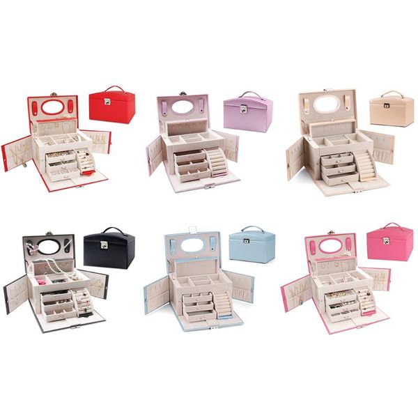 

faux leather jewelry box organizer 6 colors available vintage gift case and brand new, Pink;blue