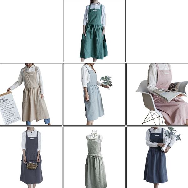

nordic pleated skirt apron cotton linen bib with pocket flower coffee shop cooking baking crafting gardening serving