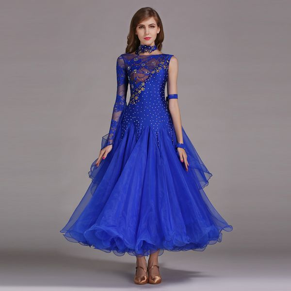 

modern dance dress single lace sleeve performance clothes rhinestones decoration hb194, Black;red