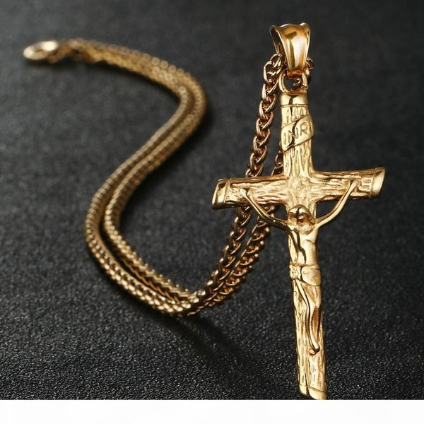 

стильный нержавеющей стали link chain inri иисус крест распятие pendantnecklaces мужчины мода ювелирные изделия золото серебро цвет отец под, Silver