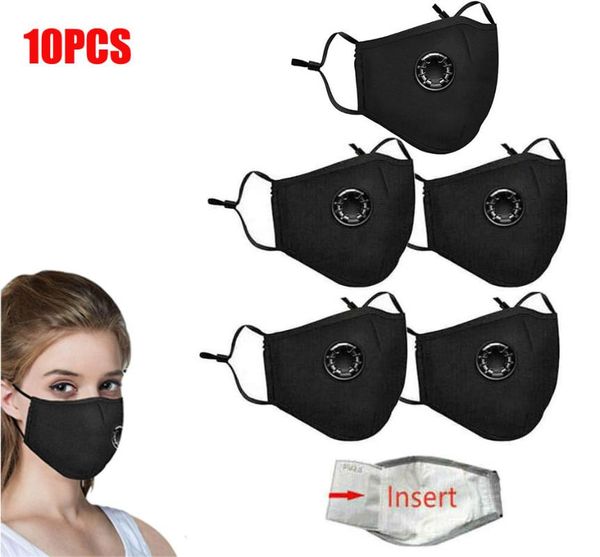 

10 pcs respirator facemask pm2.5 cotton face maskswashable and reusable cloth face maske for germ protection solid maska, Black