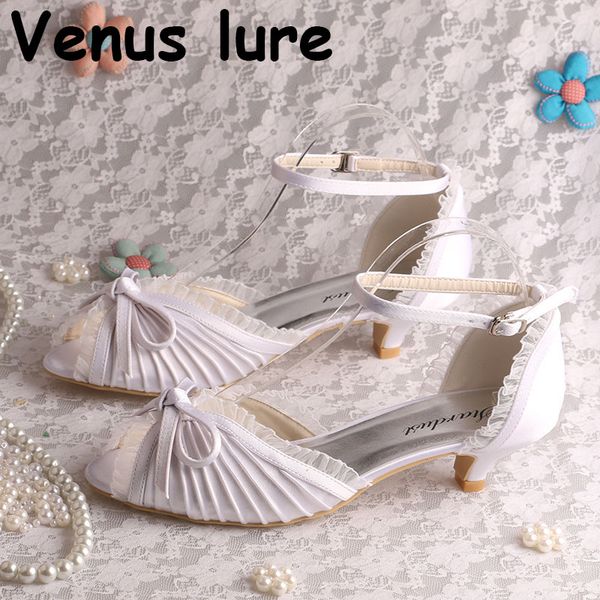 

dress shoes satin white bridal wedding low heel women summer with bowtie, Black