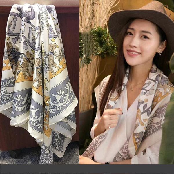 

горячий новый красивый шелковый шарф царство животных чистый шелк саржа большие квадратные шарфы 90 см производители одобрили женскую живопи, Blue;gray