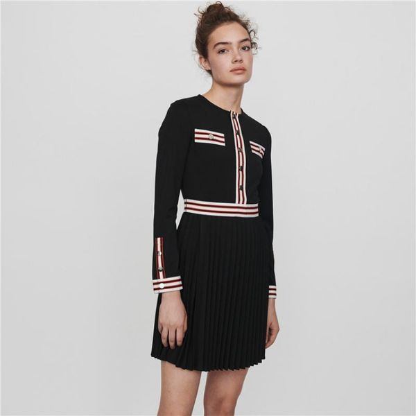 

wool luxury brand winter sweet black women mini dress runway designer casual work party dress sweater clothes, White;black